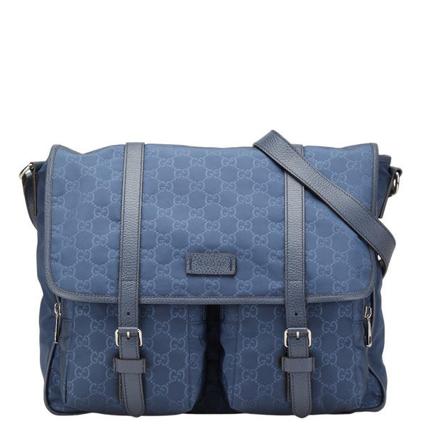 グッチ GGナイロン 斜め掛け ショルダーバッグ メッセンジャーバッグ 387070 ネイビー ナイロン レザー レディース GUCCI 【中古】