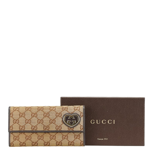 グッチ GGキャンバス ラブリーハート 長財布 251861 ベージュ ブラウン キャンバス レザー レディース GUCCI 【中古】