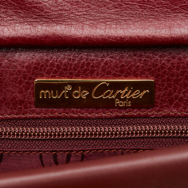カルティエ マストライン 斜め掛け ショルダーバッグ ワインレッド ボルドー レザー レディース CARTIER 【中古】