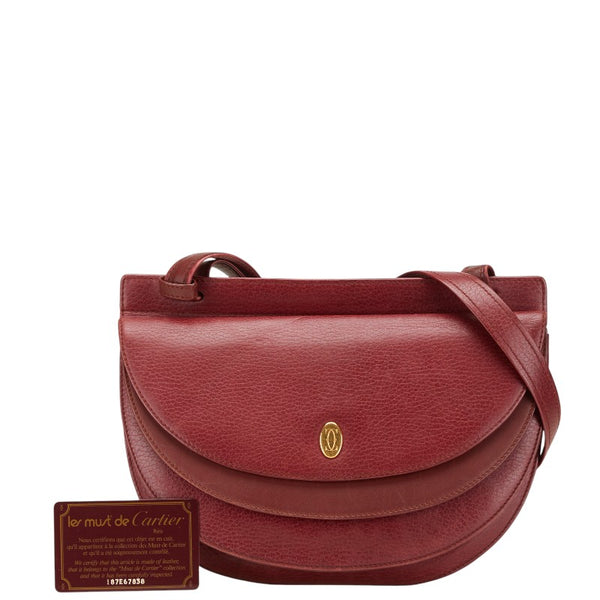 カルティエ マストライン 斜め掛け ショルダーバッグ ワインレッド ボルドー レザー レディース CARTIER 【中古】