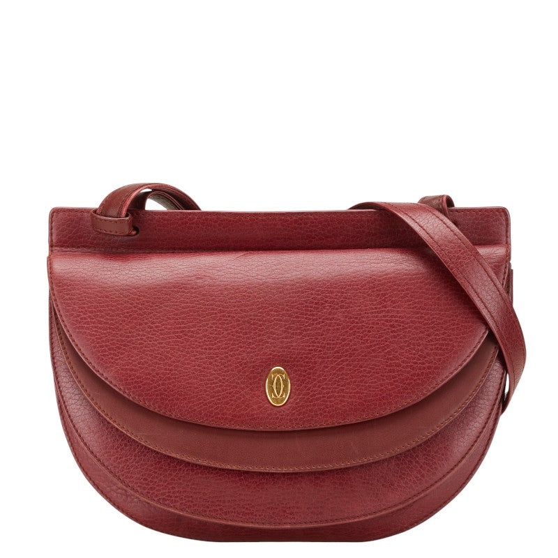 カルティエ マストライン 斜め掛け ショルダーバッグ ワインレッド ボルドー レザー レディース CARTIER 【中古】