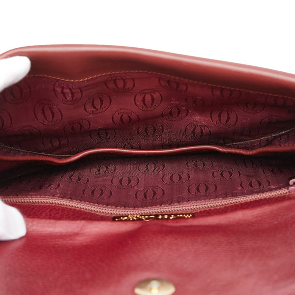 カルティエ マストライン 斜め掛け ショルダーバッグ ワインレッド ボルドー レザー レディース CARTIER 【中古】