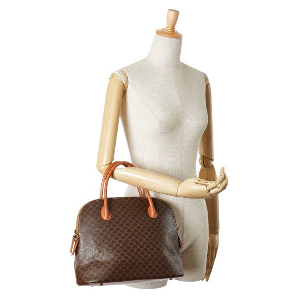 セリーヌ マカダム ハンドバッグ ブラウン PVC レザー レディース CELINE 【中古】