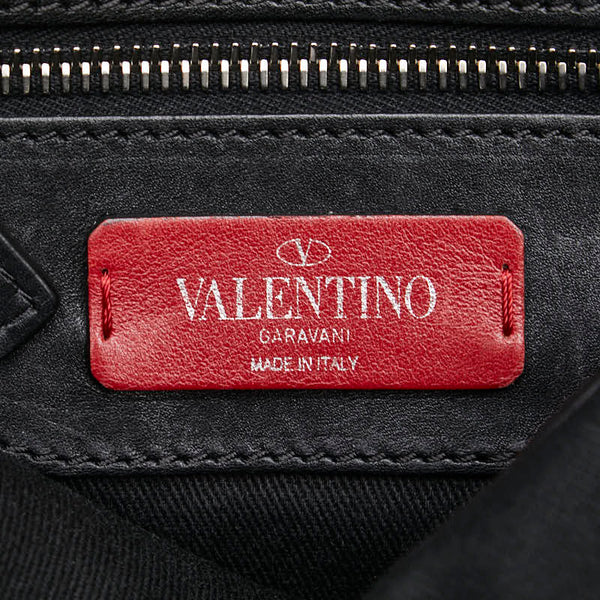 ヴァレンティノ スタッズ 斜め掛け ショルダーバッグ ブラック キャンバス レザー レディース VALENTINO 【中古】