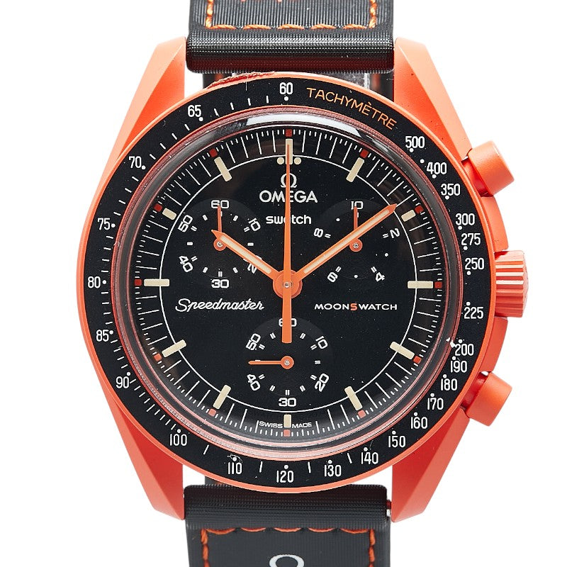 オメガ × Swatch スウォッチ ムーンスウォッチ ミッション オン アース ラバ 腕時計 SO33O100 クオーツ ブラック文字盤 ナイロン バイオセラミック メンズ OMEGA 【中古】