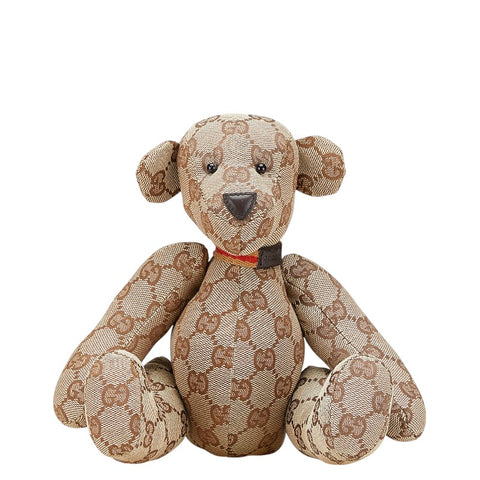 グッチ GGキャンバス テディベア くま ぬいぐるみ ベージュ ブラウン キャンバス レザー レディース GUCCI 【中古】