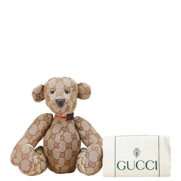 グッチ GGキャンバス テディベア くま ぬいぐるみ ベージュ ブラウン キャンバス レザー レディース GUCCI 【中古】