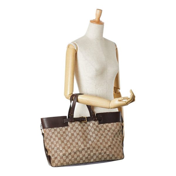 グッチ GGキャンバス トートバッグ 106251 ベージュ ブラウン キャンバス レザー レディース GUCCI 【中古】