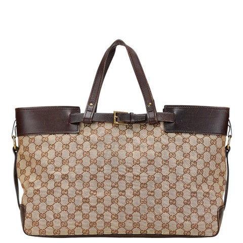 グッチ GGキャンバス トートバッグ 106251 ベージュ ブラウン キャンバス レザー レディース GUCCI 【中古】