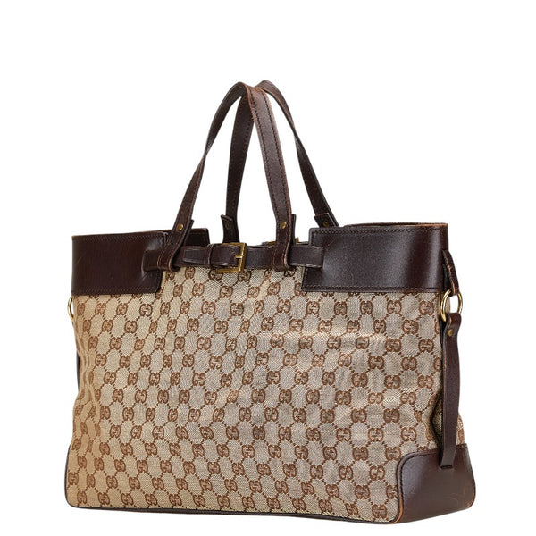 グッチ GGキャンバス トートバッグ 106251 ベージュ ブラウン キャンバス レザー レディース GUCCI 【中古】