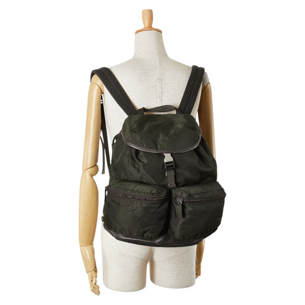 プラダ 三角ロゴプレート リュック バックパック カーキグリーン ナイロン レザー レディース PRADA 【中古】