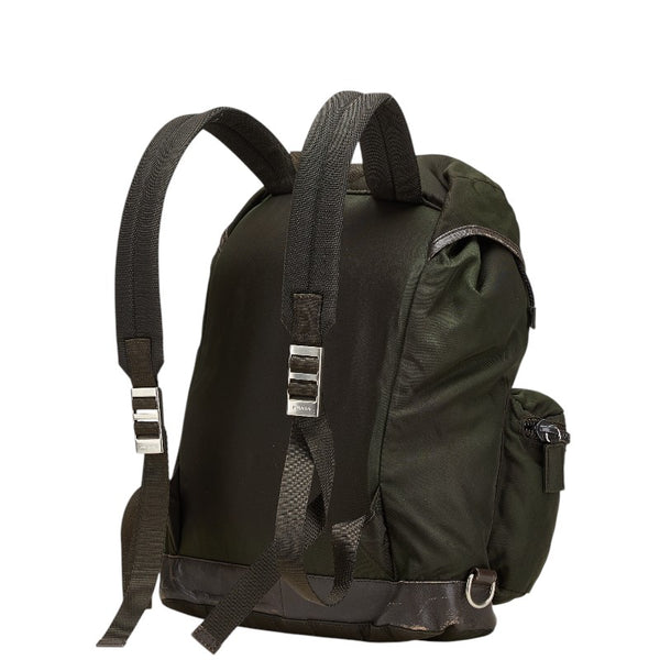 プラダ 三角ロゴプレート リュック バックパック カーキグリーン ナイロン レザー レディース PRADA 【中古】