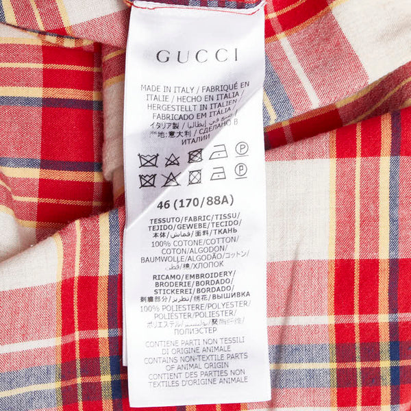 グッチ 21AW ビー シャツ オープンカラーシャツ 半袖 サイズ：46 653446 レッド マルチカラー コットン メンズ GUCCI 【中古】