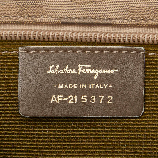 サルヴァトーレフェラガモ ガンチーニ トートバッグ AF-21 5372 ベージュ ブラウン キャンバス レザー レディース Salvatore Ferragamo 【中古】