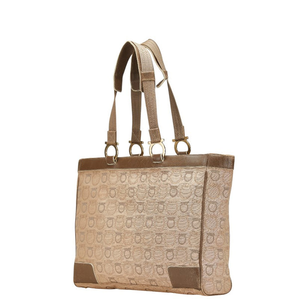 サルヴァトーレフェラガモ ガンチーニ トートバッグ AF-21 5372 ベージュ ブラウン キャンバス レザー レディース Salvatore Ferragamo 【中古】