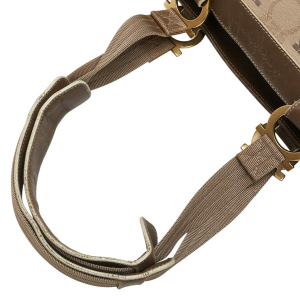 サルヴァトーレフェラガモ ガンチーニ トートバッグ AF-21 5372 ベージュ ブラウン キャンバス レザー レディース Salvatore Ferragamo 【中古】