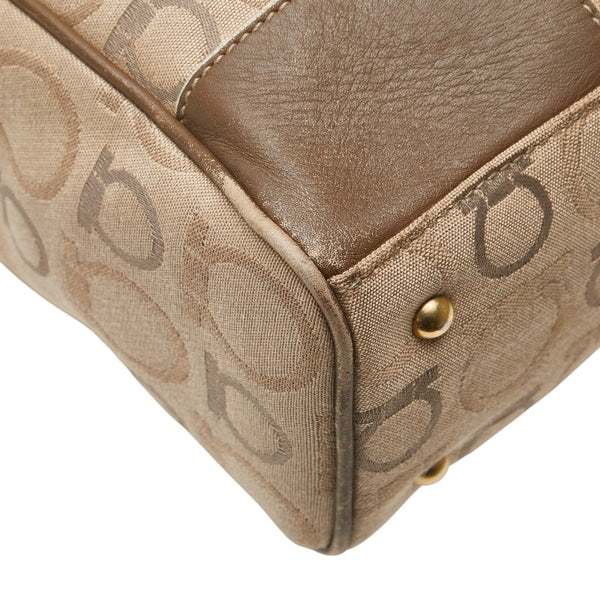 サルヴァトーレフェラガモ ガンチーニ トートバッグ AF-21 5372 ベージュ ブラウン キャンバス レザー レディース Salvatore Ferragamo 【中古】