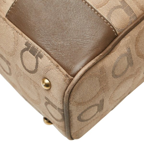 サルヴァトーレフェラガモ ガンチーニ トートバッグ AF-21 5372 ベージュ ブラウン キャンバス レザー レディース Salvatore Ferragamo 【中古】