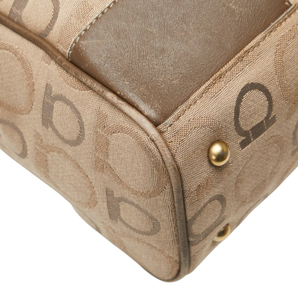 サルヴァトーレフェラガモ ガンチーニ トートバッグ AF-21 5372 ベージュ ブラウン キャンバス レザー レディース Salvatore Ferragamo 【中古】