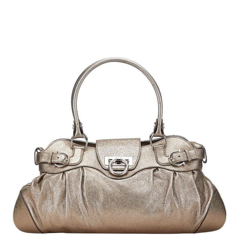 サルヴァトーレフェラガモ ガンチーニ ハンドバッグ ゴールド レザー レディース Salvatore Ferragamo 【中古】