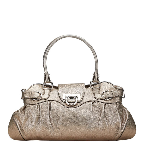 サルヴァトーレフェラガモ ガンチーニ ハンドバッグ ゴールド レザー レディース Salvatore Ferragamo 【中古】