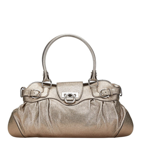 サルヴァトーレフェラガモ ガンチーニ ハンドバッグ ゴールド レザー レディース Salvatore Ferragamo 【中古】