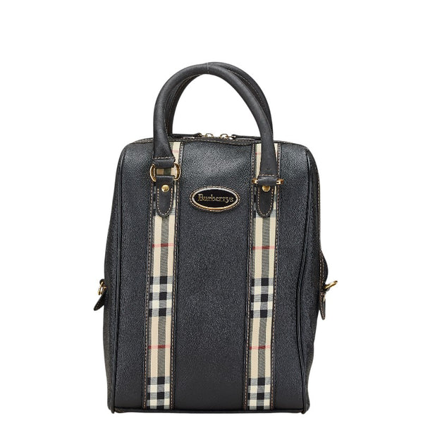 バーバリー ノバチェック ハンドバッグ ブラック レザー レディース BURBERRY 【中古】
