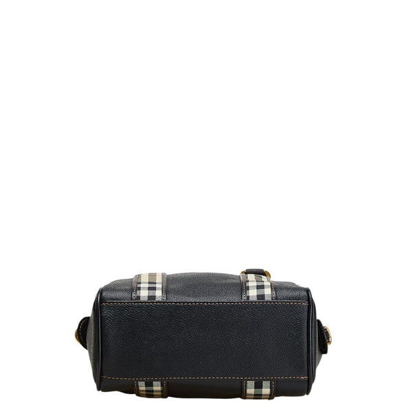 バーバリー ノバチェック ハンドバッグ ブラック レザー レディース BURBERRY 【中古】