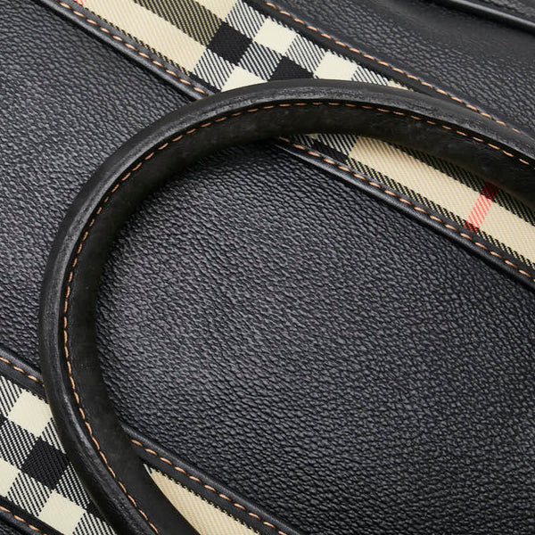 バーバリー ノバチェック ハンドバッグ ブラック レザー レディース BURBERRY 【中古】