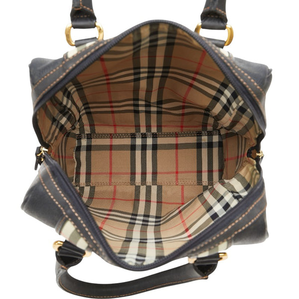 バーバリー ノバチェック ハンドバッグ ブラック レザー レディース BURBERRY 【中古】