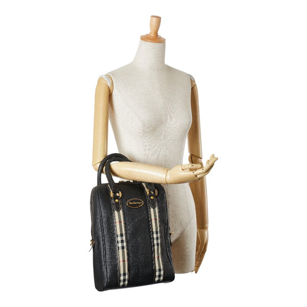 バーバリー ノバチェック ハンドバッグ ブラック レザー レディース BURBERRY 【中古】