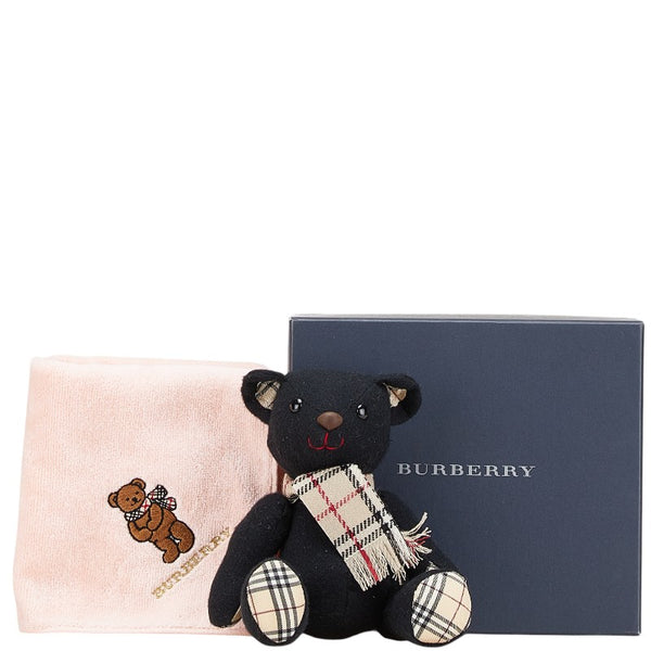 バーバリー ノバチェック テディベア ハンカチ 2点セット ネイビー キャンバス レディース BURBERRY 【中古】