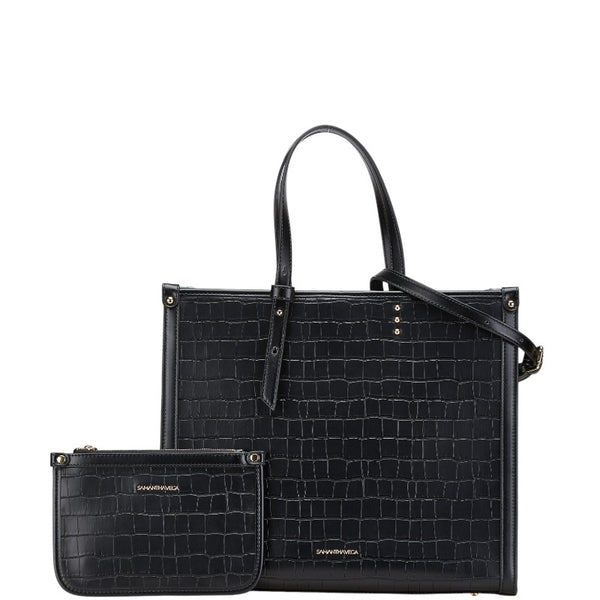 サマンサベガ クロコ型押し トートバッグ ショルダーバッグ 2WAY ブラック 合成皮革 メンズ Samantha Vega 【中古】