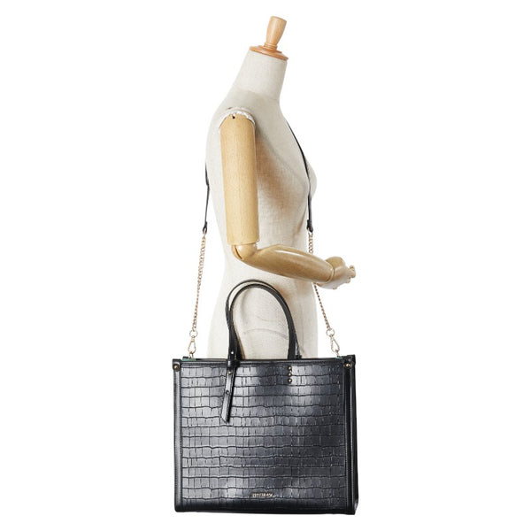 サマンサベガ クロコ型押し トートバッグ ショルダーバッグ 2WAY ブラック 合成皮革 メンズ Samantha Vega 【中古】