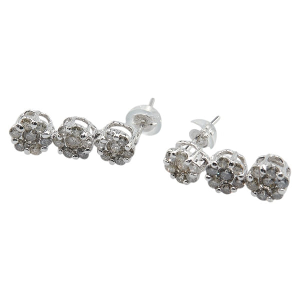 K14WG ホワイトゴールド ダイヤ1.00ct 花 フラワー モチーフ スイング ピアス レディース 【中古】