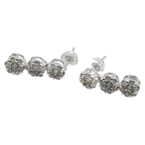 K14WG ホワイトゴールド ダイヤ1.00ct 花 フラワー モチーフ スイング ピアス レディース 【中古】