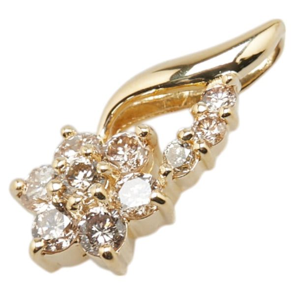 K18YG イエローゴールド ダイヤ0.50ct 花 フラワー モチーフ ペンダントトップ レディース 【中古】
