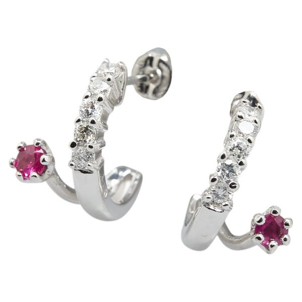 K14WG ホワイトゴールド ルビー ダイヤ0.26ct ピアス レディース 【中古】