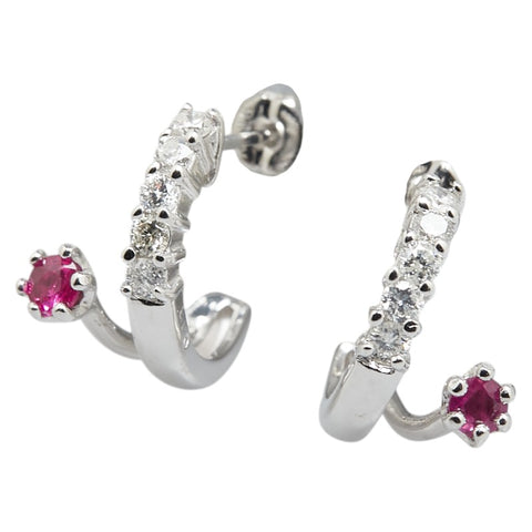 K14WG ホワイトゴールド ルビー ダイヤ0.26ct ピアス レディース 【中古】