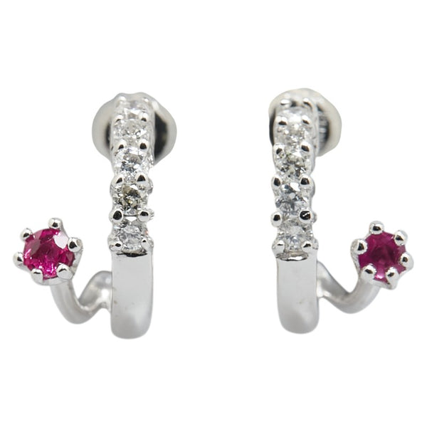 K14WG ホワイトゴールド ルビー ダイヤ0.26ct ピアス レディース 【中古】