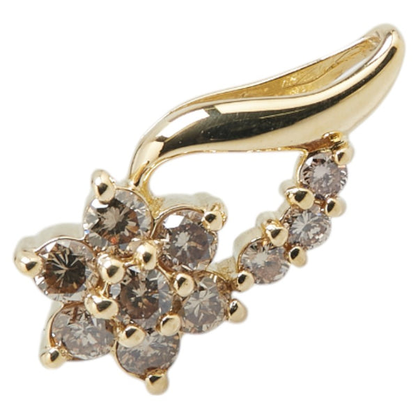 K18YG イエローゴールド ダイヤ0.50ct 花 フラワー モチーフ ペンダントトップ レディース 【中古】