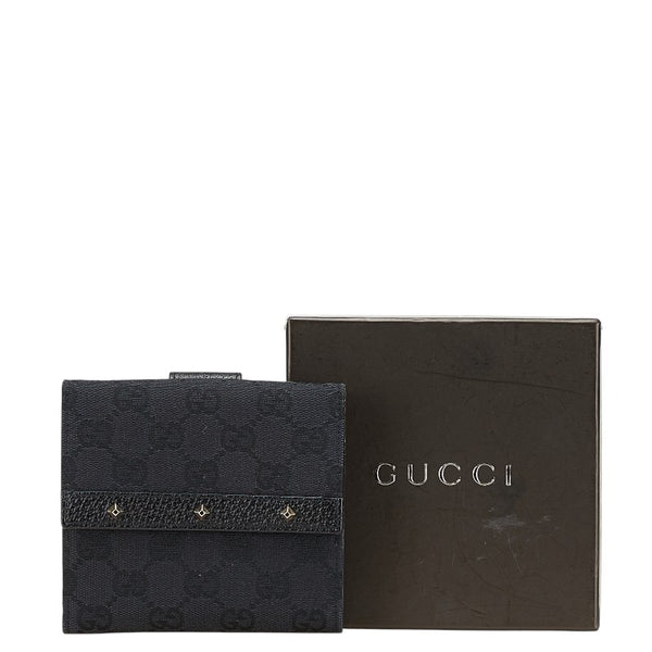 グッチ GGキャンバス スタッズ 二つ折り財布 120922 ブラック キャンバス レザー レディース GUCCI 【中古】