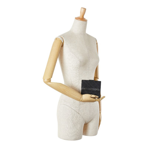 グッチ GGキャンバス スタッズ 二つ折り財布 120922 ブラック キャンバス レザー レディース GUCCI 【中古】