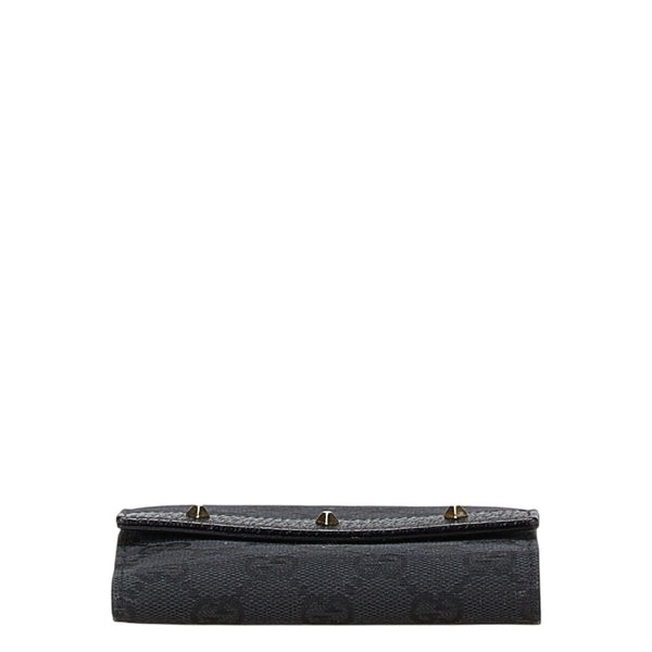 グッチ GGキャンバス スタッズ 二つ折り財布 120922 ブラック キャンバス レザー レディース GUCCI 【中古】