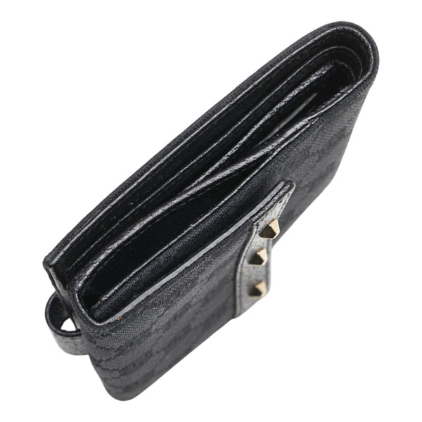 グッチ GGキャンバス スタッズ 二つ折り財布 120922 ブラック キャンバス レザー レディース GUCCI 【中古】