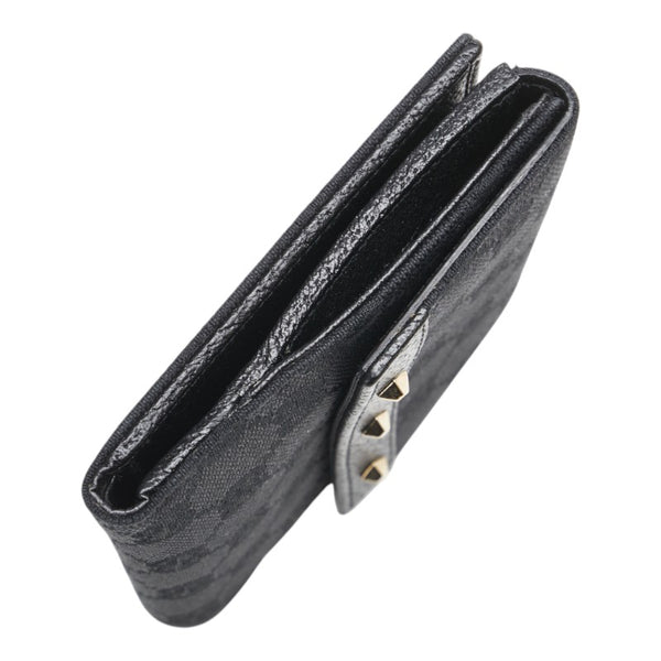 グッチ GGキャンバス スタッズ 二つ折り財布 120922 ブラック キャンバス レザー レディース GUCCI 【中古】