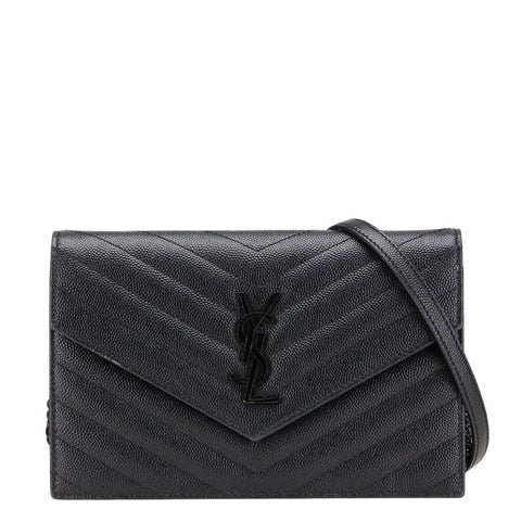 サンローラン YSLロゴ エンベローブ チェーンウォレット ショルダーバッグ ブラック レザー レディース SAINT LAURENT 【中古】