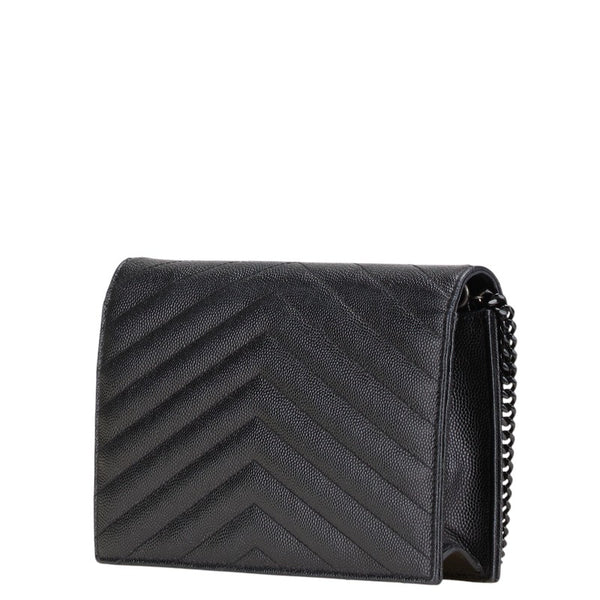 サンローラン YSLロゴ エンベローブ チェーンウォレット ショルダーバッグ ブラック レザー レディース SAINT LAURENT 【中古】