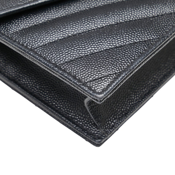 サンローラン YSLロゴ エンベローブ チェーンウォレット ショルダーバッグ ブラック レザー レディース SAINT LAURENT 【中古】