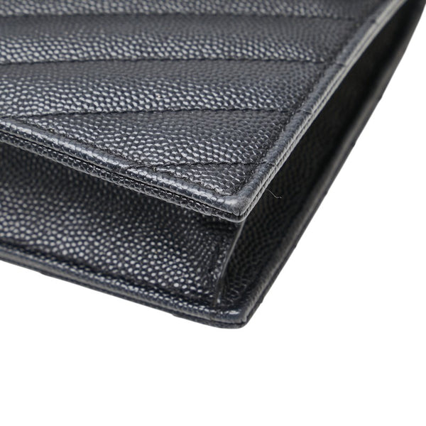 サンローラン YSLロゴ エンベローブ チェーンウォレット ショルダーバッグ ブラック レザー レディース SAINT LAURENT 【中古】